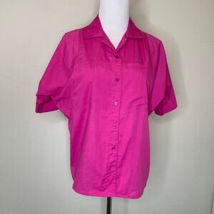 90s Hunter's Glen Pink Button Up Blouse Cotton Blend Sz Small